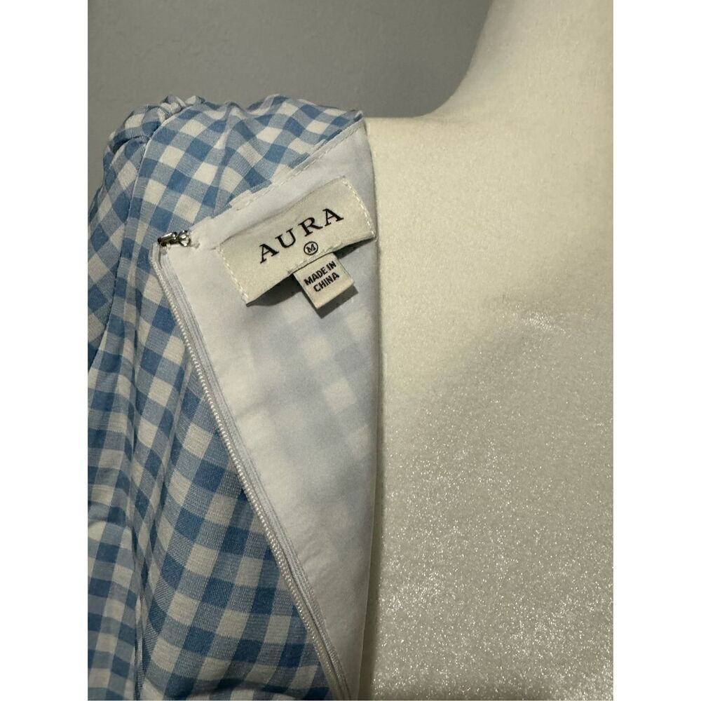 Aura Blue Gingham long sleeve mini dress M - Picture 9 of 10